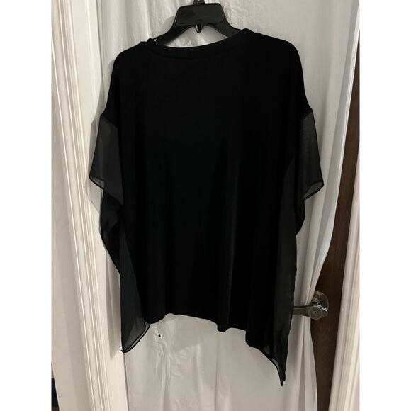 Chicos Travelers Black Boxy Sheer Chiffon Trim Sz 3/xl Wrinkle Free - Picture 7 of 7
